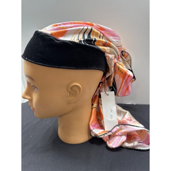 Kinati Lake Yomi The Collection Satin Head Wrap Orange Pink Geometric Black - Picture 3 of 8
